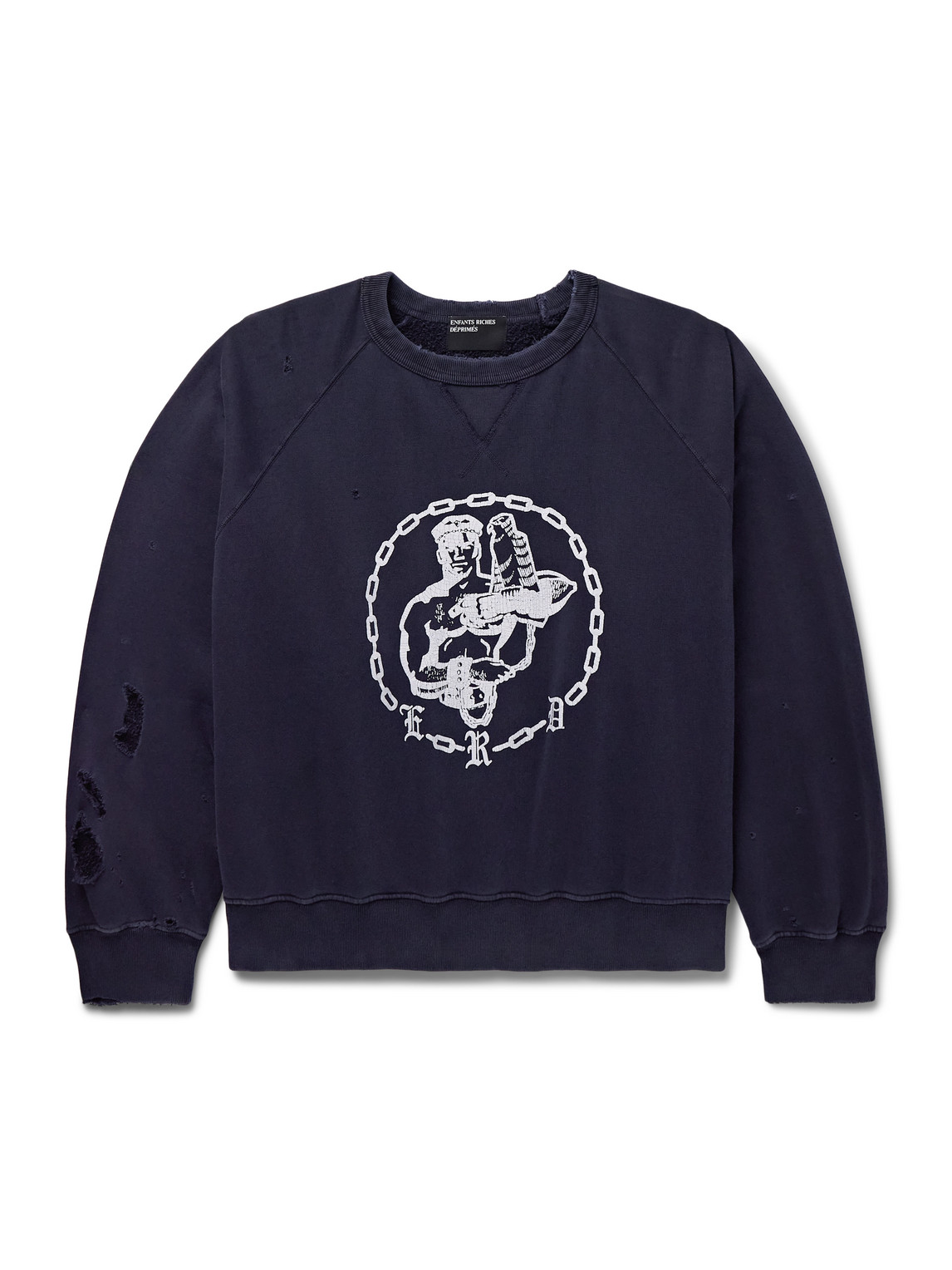 Enfants En Chaine Printed Distressed Cotton-Jersey Sweatshirt