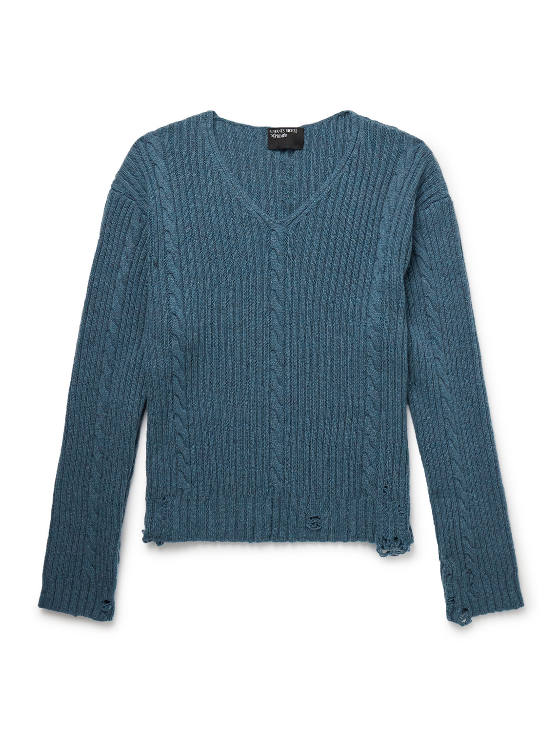 Distressed Cable-Knit Cashmere Sweater