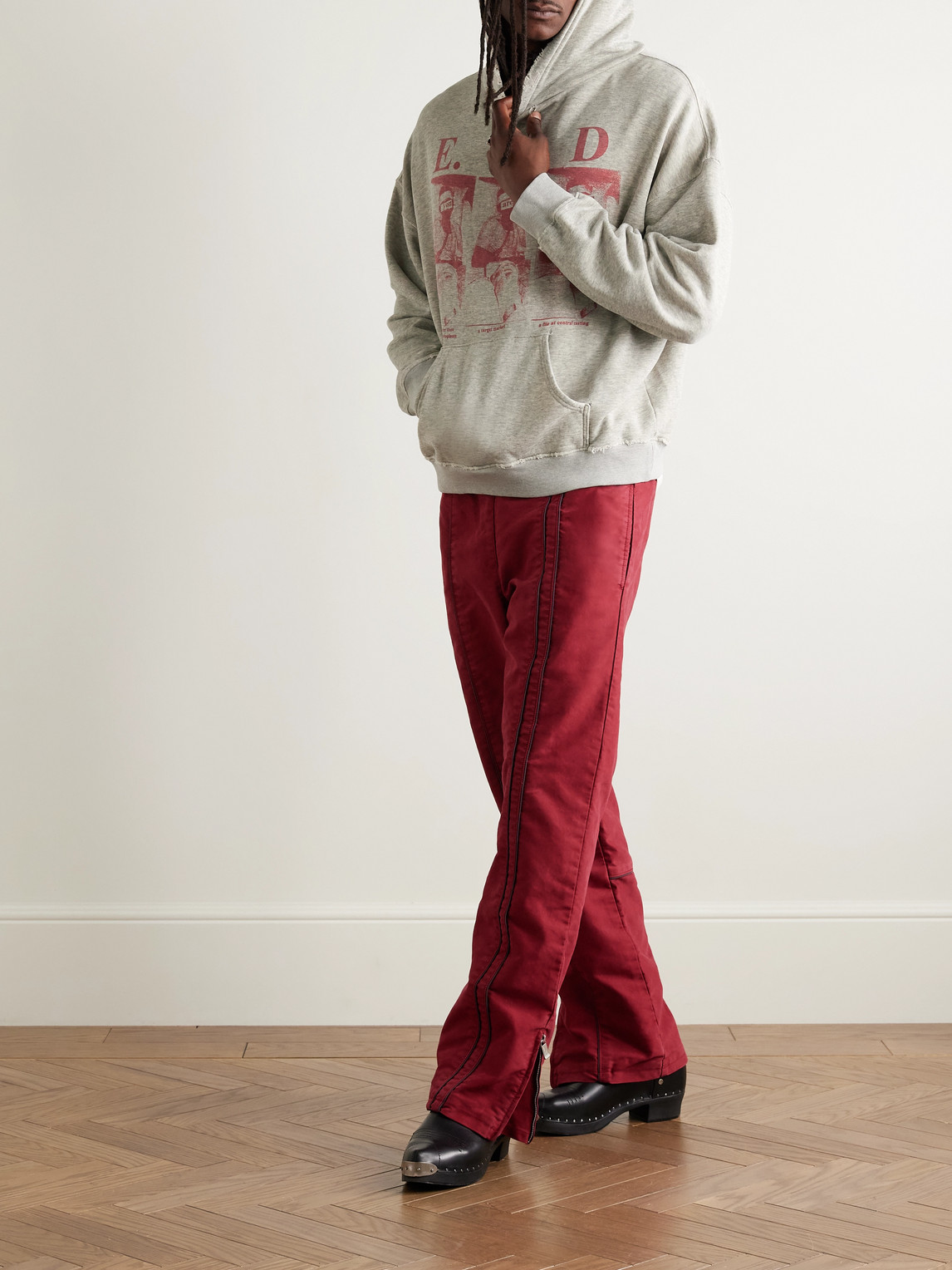 Enfants Riches Deprimes Distressed Logo-print Cotton-jersey Hoodie In Gray