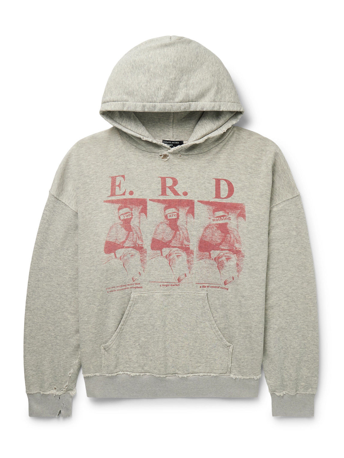 Enfants Riches Deprimes Distressed Logo-print Cotton-jersey Hoodie In Gray