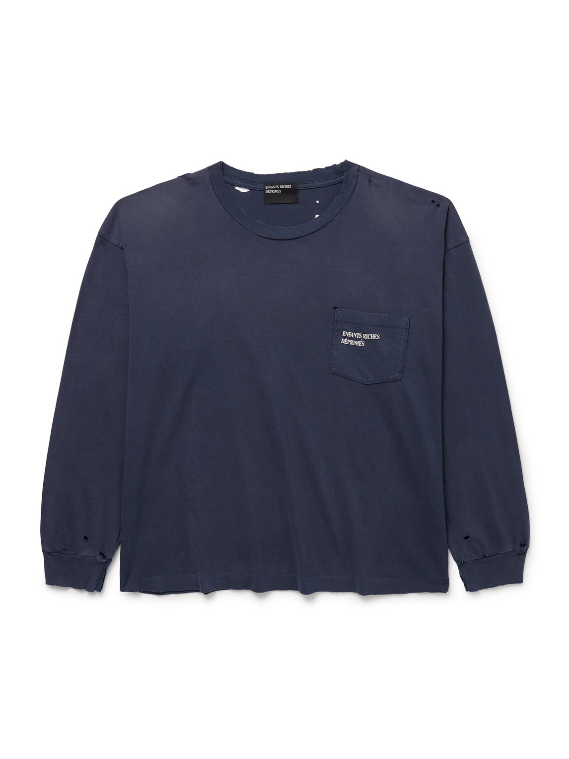 Enfants Riches Deprimes Distressed Logo-print Cotton-jersey T-shirt In Blue
