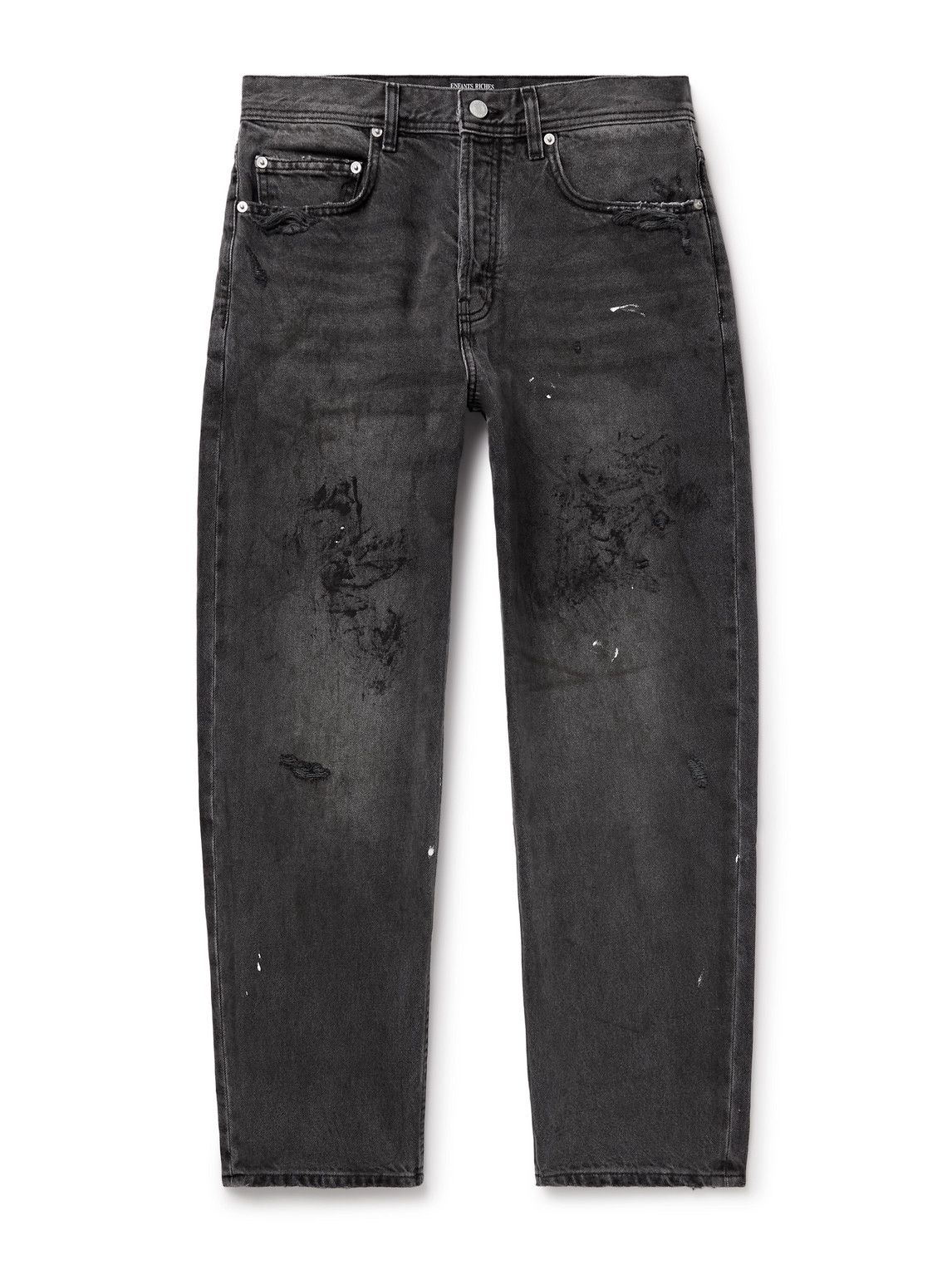 Straight-Leg Paint-Splattered Distressed Jeans