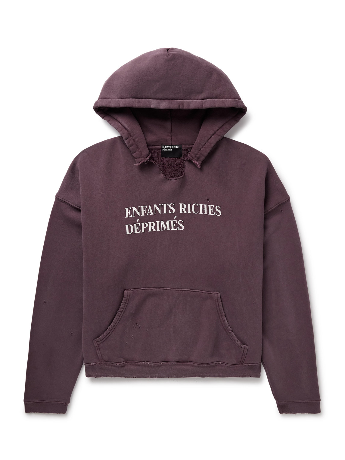 Distressed Logo-Print Cotton-Jersey Hoodie