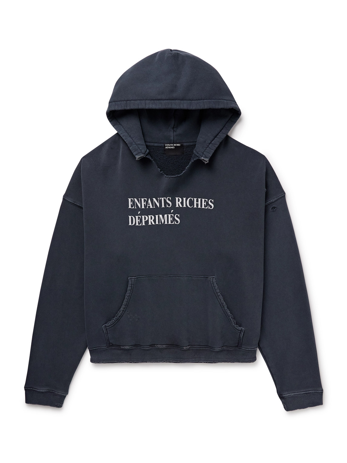 Distressed Logo-Print Cotton-Jersey Hoodie