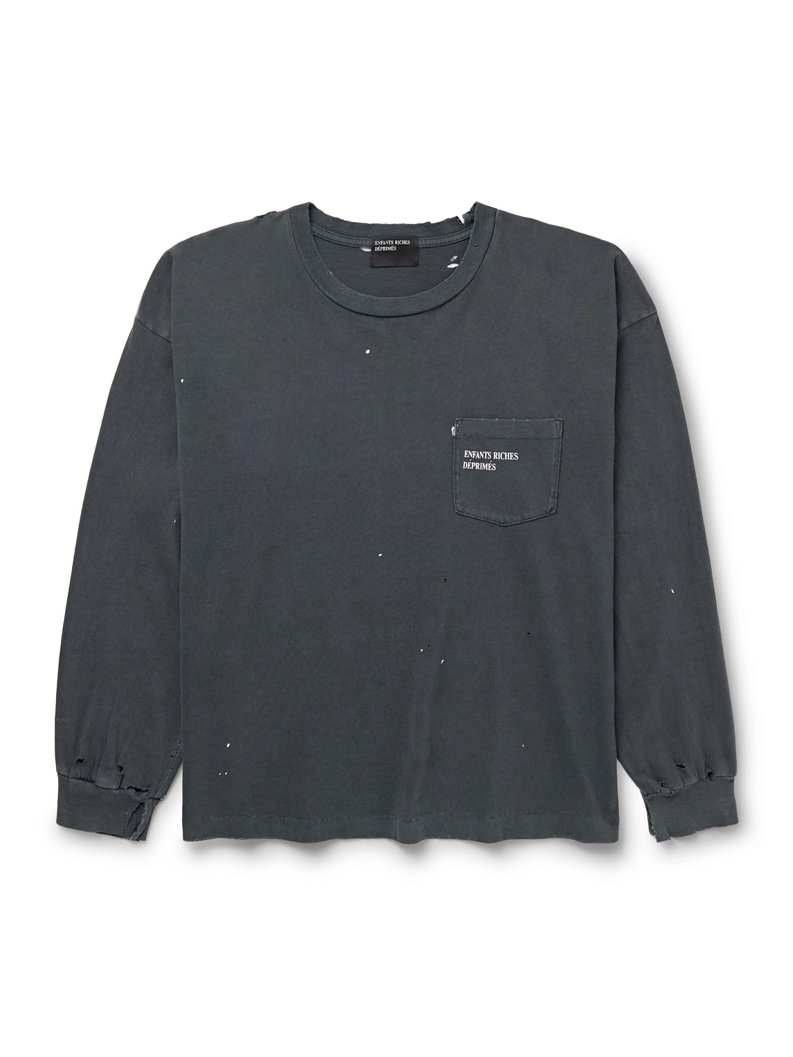 Enfants Riches Deprimes Distressed Paint-splattered Logo-print Cotton-jersey T-shirt In Black