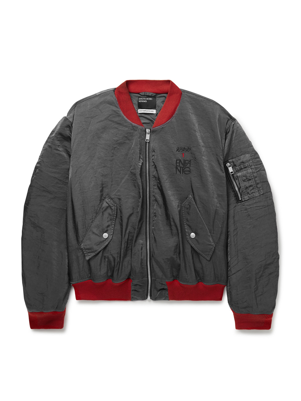 Logo-Embroidered Padded Crinkled-Shell Bomber Jacket