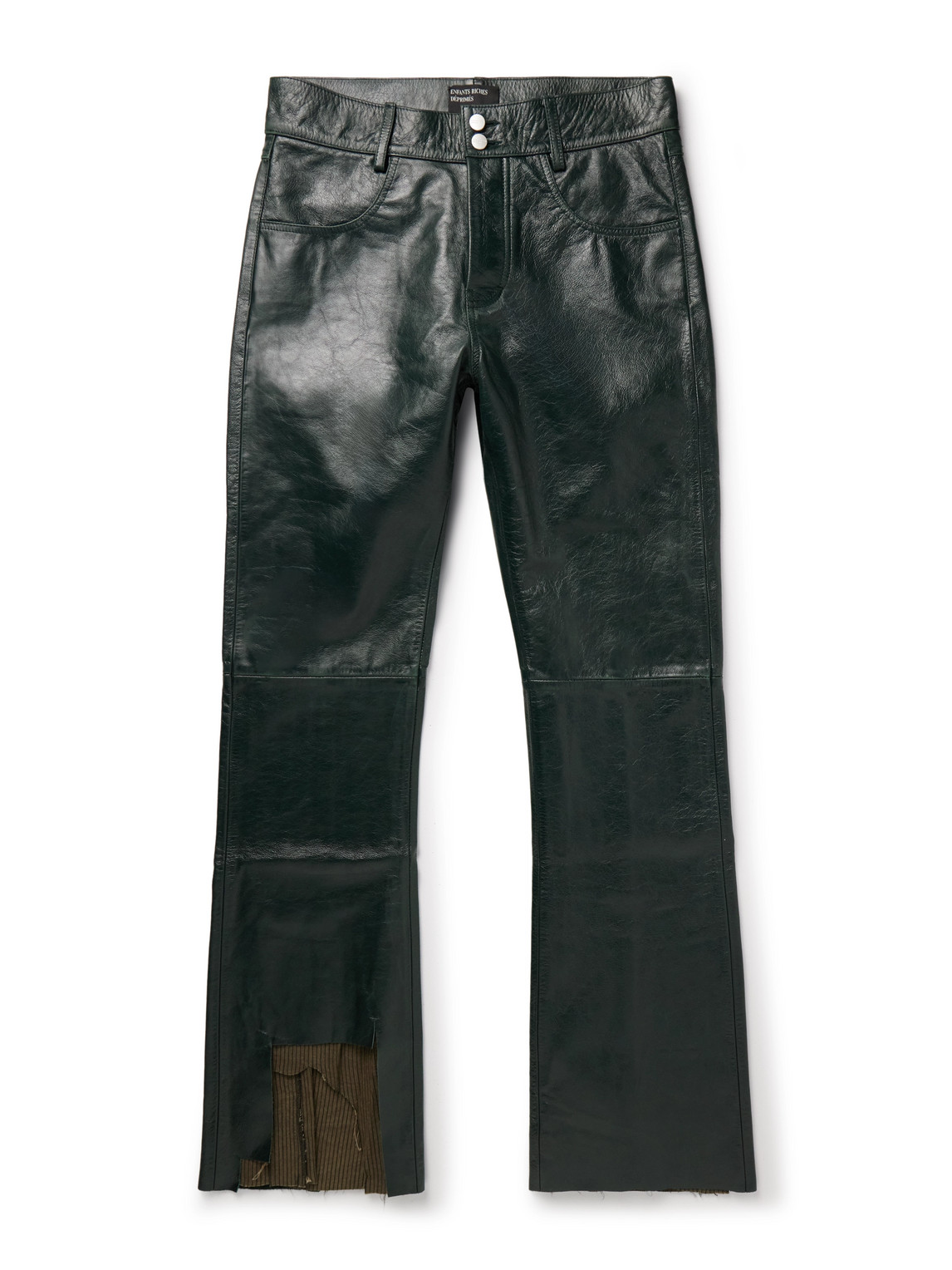 Long Night Slim-Fit Bootcut Distressed Textured-Leather and Ribbed-Knit Trousers