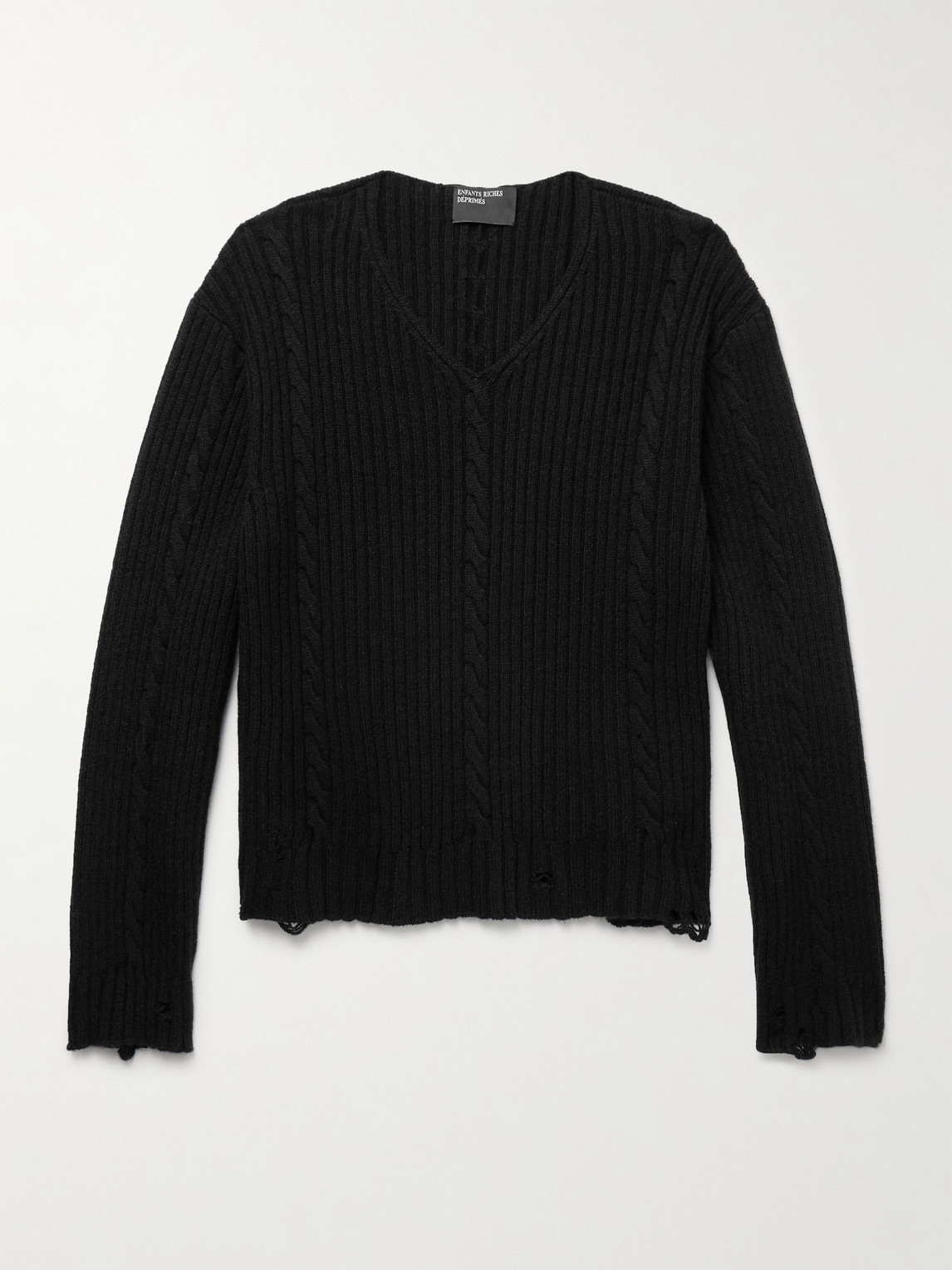 Enfants Riches Déprimés Distressed Ribbed Cable-Knit Cashmere weater - Men