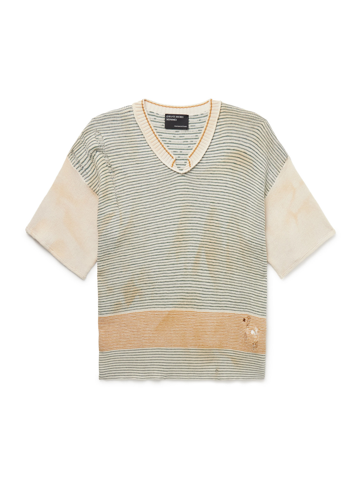 Here Comes Alice Distressed Striped Cotton Sweater