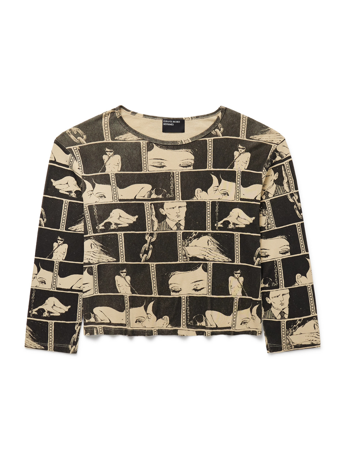Enfants Riches Deprimes Diary Cropped Printed Cotton-jersey T-shirt In Black