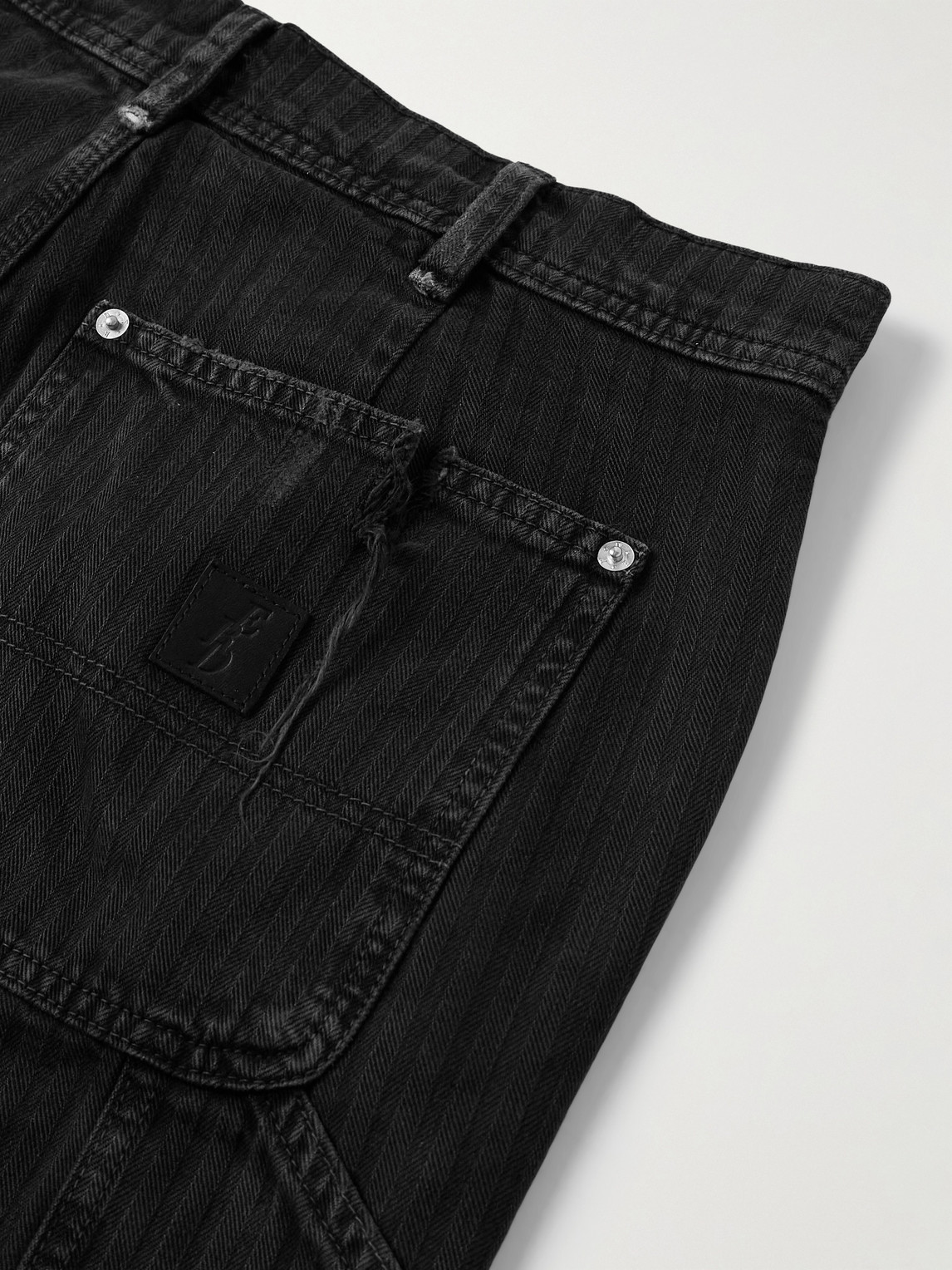Enfants Riches Deprimes Straight-leg Distressed Panelled Herringbone Denim Trousers In Black