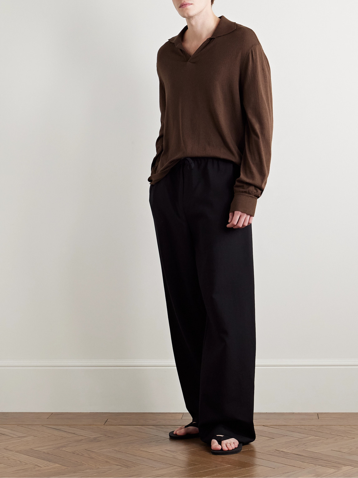 The Row Stafford Silk-jersey Polo Shirt In Brown