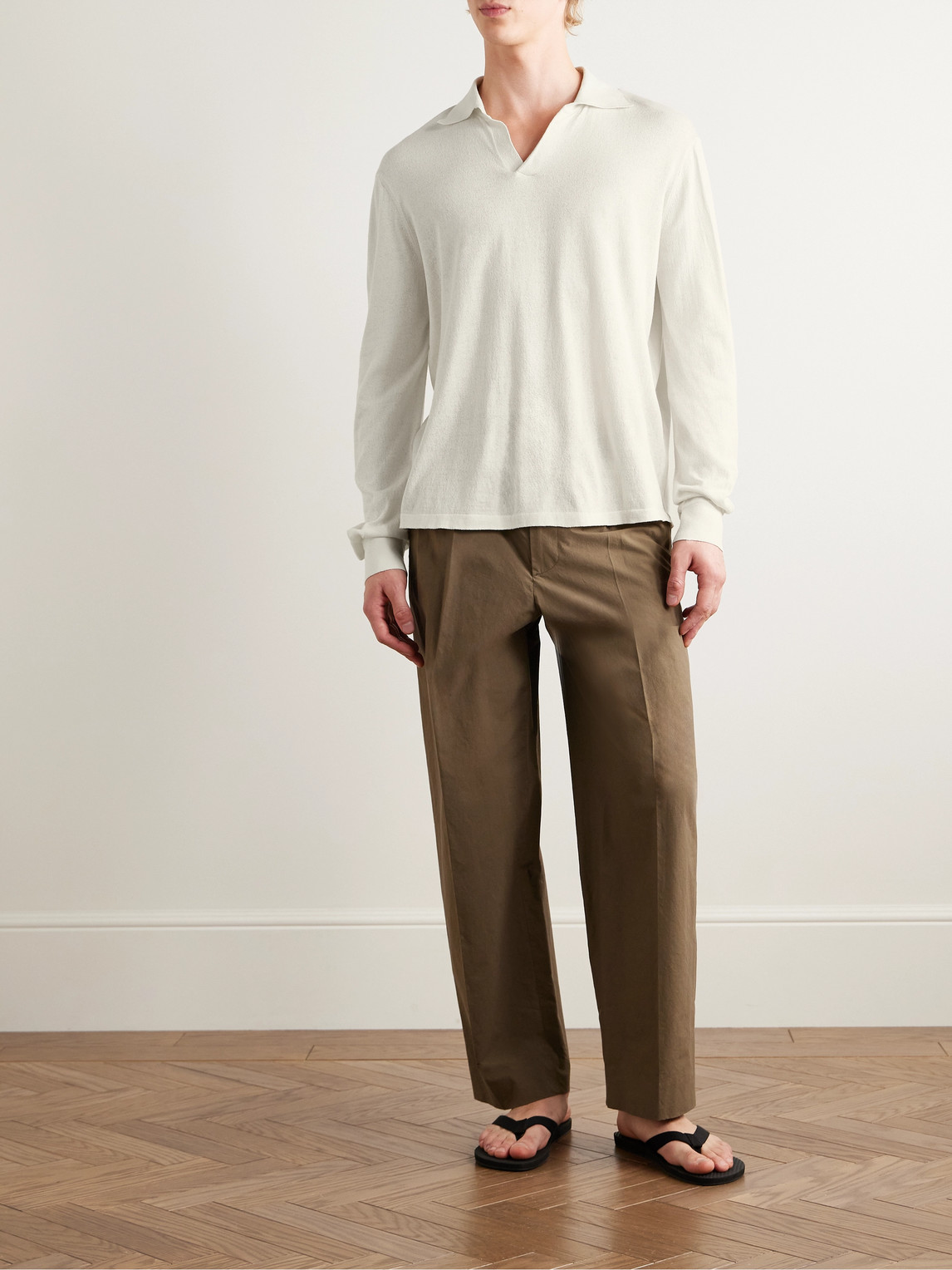 The Row Stafford Silk-jersey Polo Shirt In Neutral