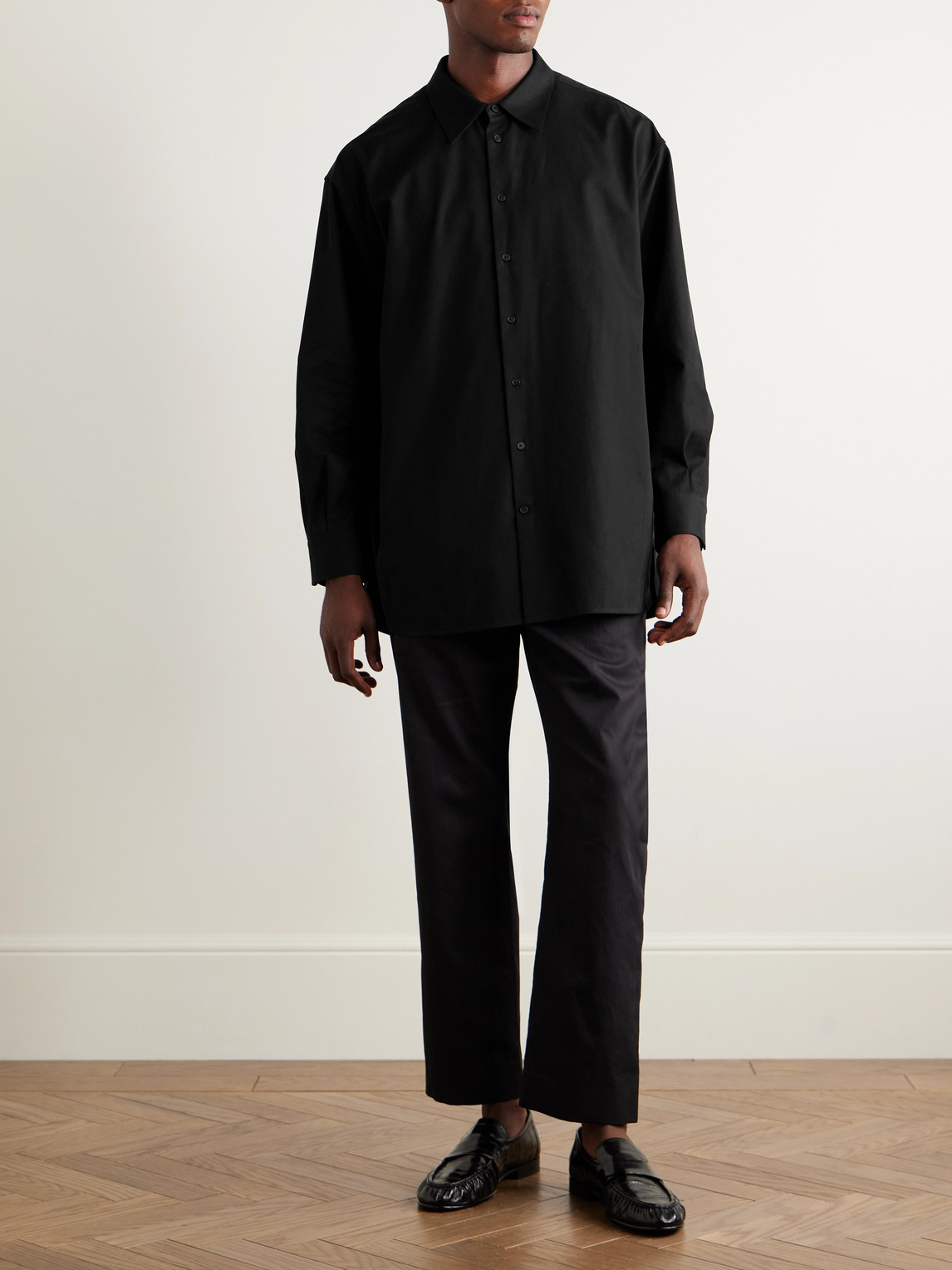 The Row Lukre Oversized Cotton And Cashmere-blend Twill Shirt In Black