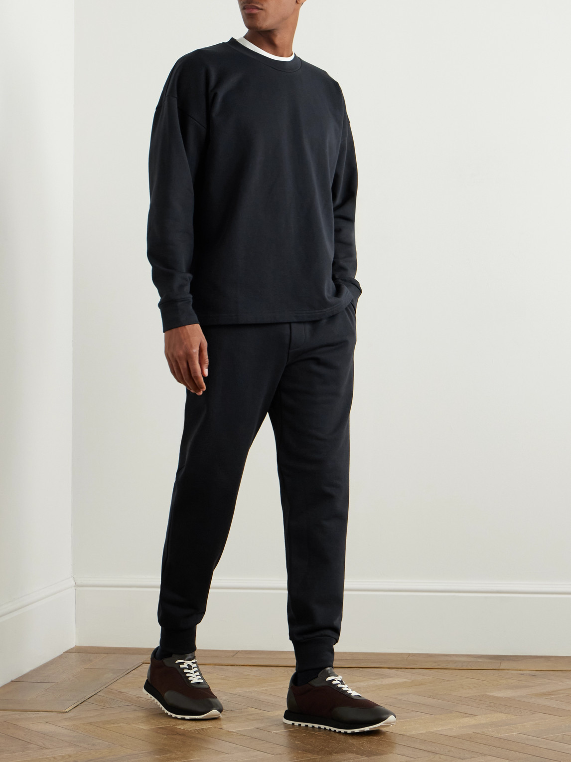 The Row Edgar Tapered Cotton-jersey Sweatpants In Blue
