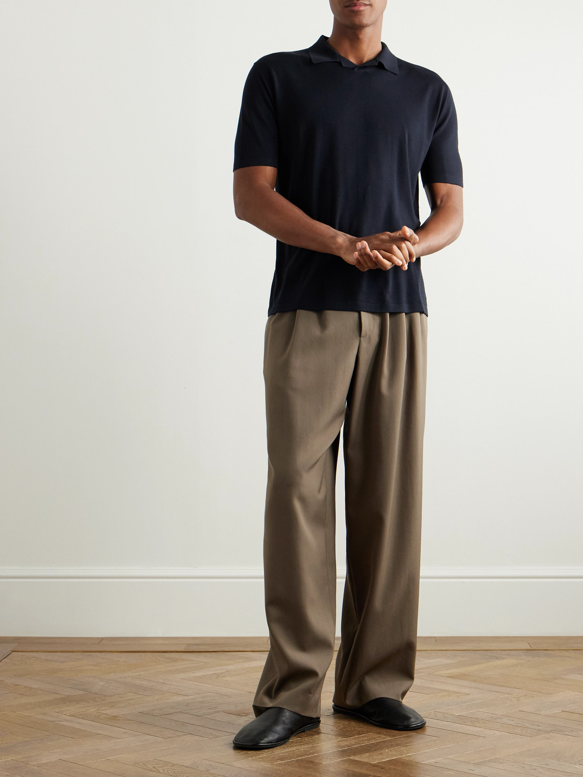 The Row Mauro Wool Polo Shirt In Blue