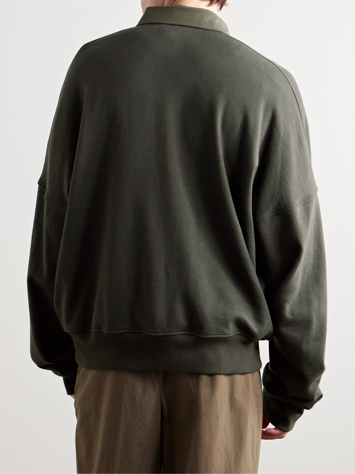 The Row Dende Poplin-trimmed Brushed Cotton And Cashmere-blend Polo Shirt In Green