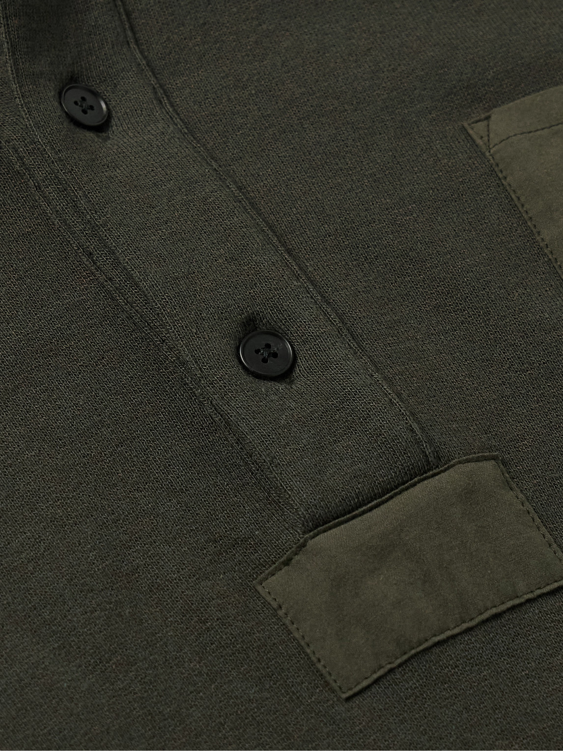 The Row Dende Poplin-trimmed Brushed Cotton And Cashmere-blend Polo Shirt In Green