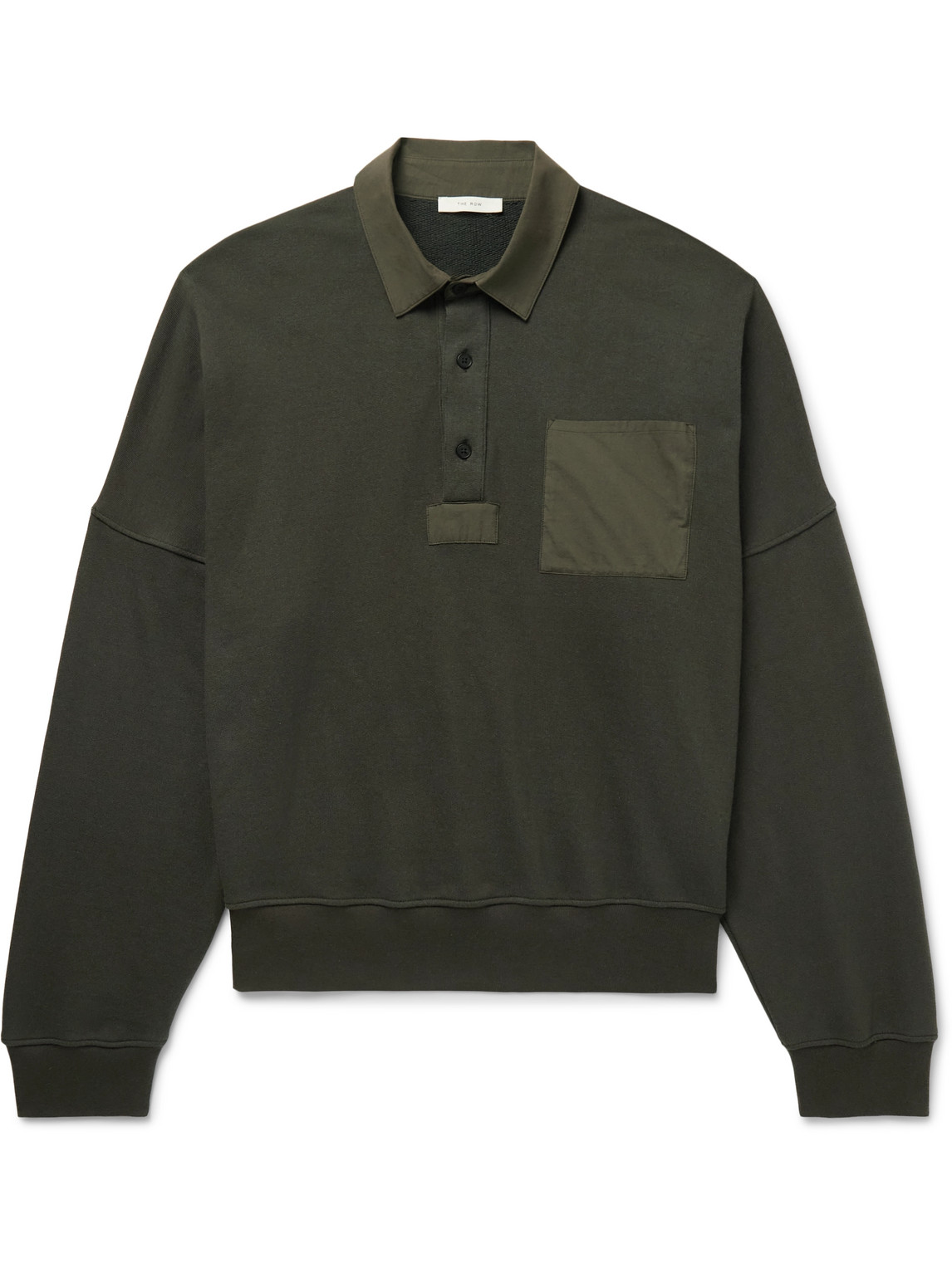 The Row Dende Poplin-trimmed Brushed Cotton And Cashmere-blend Polo Shirt In Green