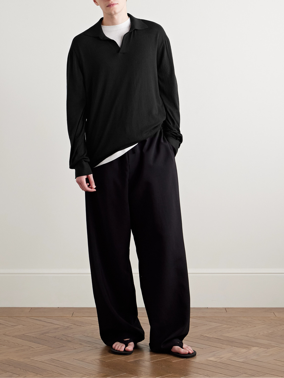 The Row Stafford Silk-jersey Polo Shirt In Black