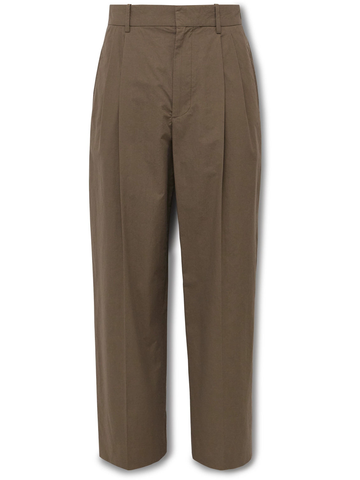 The Row Silas Tapered Pleated Cotton Trousers In Brown