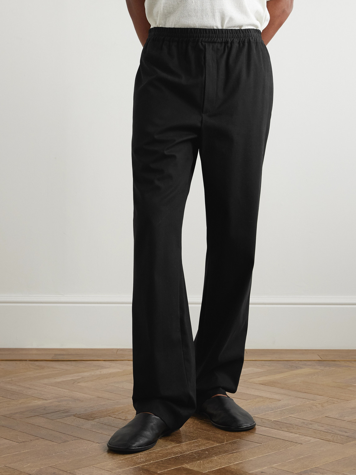 The Row Jonah Wide-leg Stretch Cotton And Cashmere-blend Trousers In Black