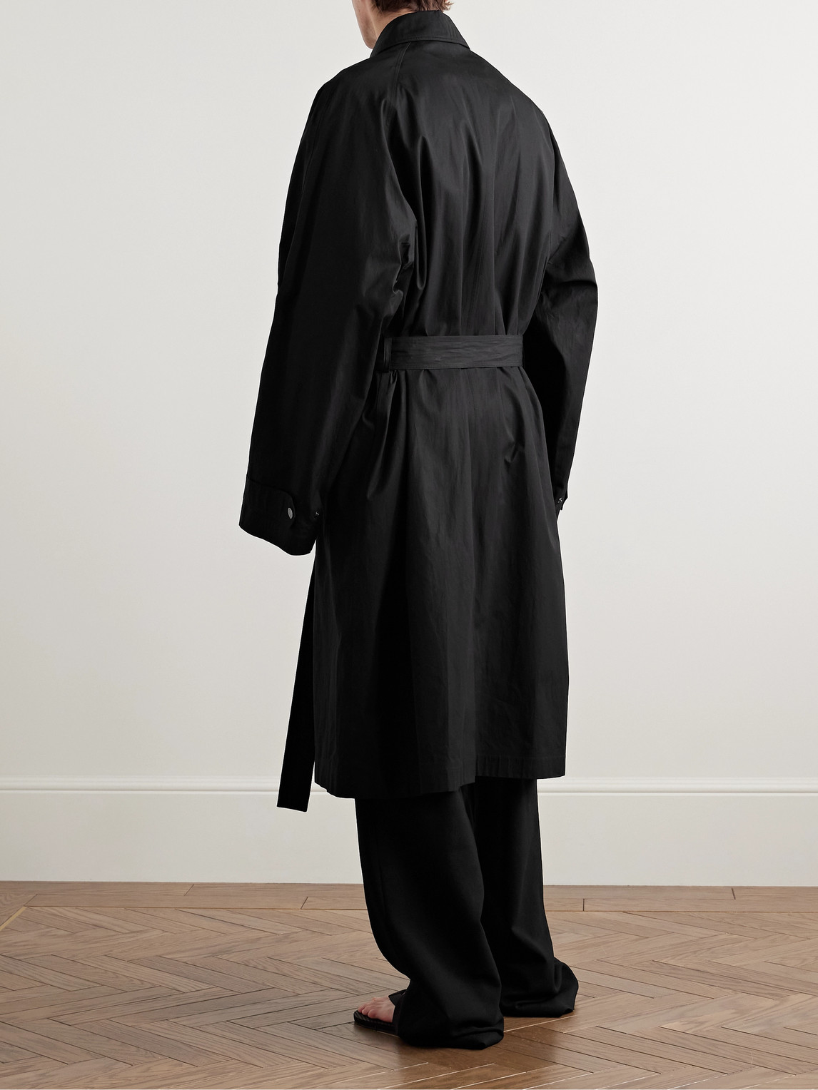 The Row Eugene Belted Cotton-poplin Coat In Black