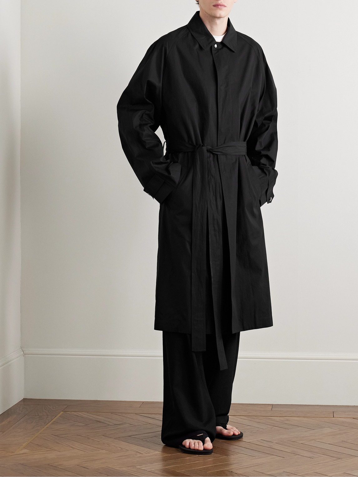 The Row Eugene Belted Cotton-poplin Coat In Black