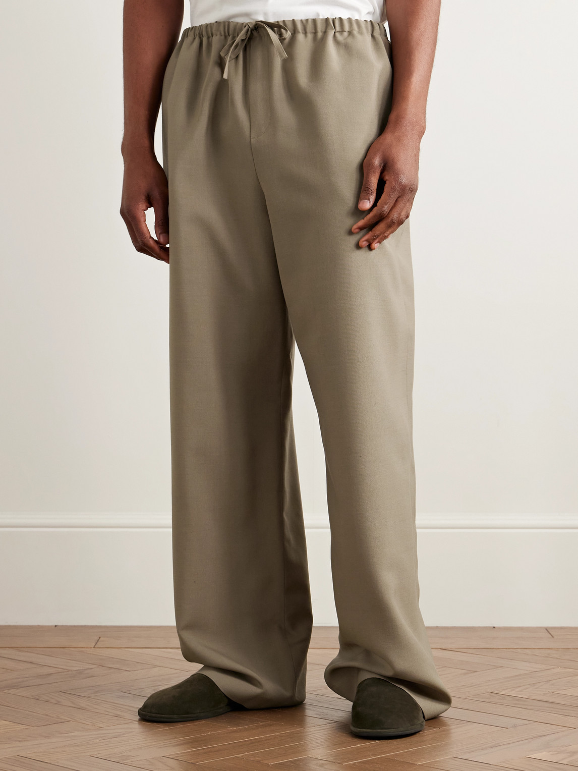 The Row Donatello Straight-leg Wool And Mohair-blend Drawstring Trousers In Neutrals