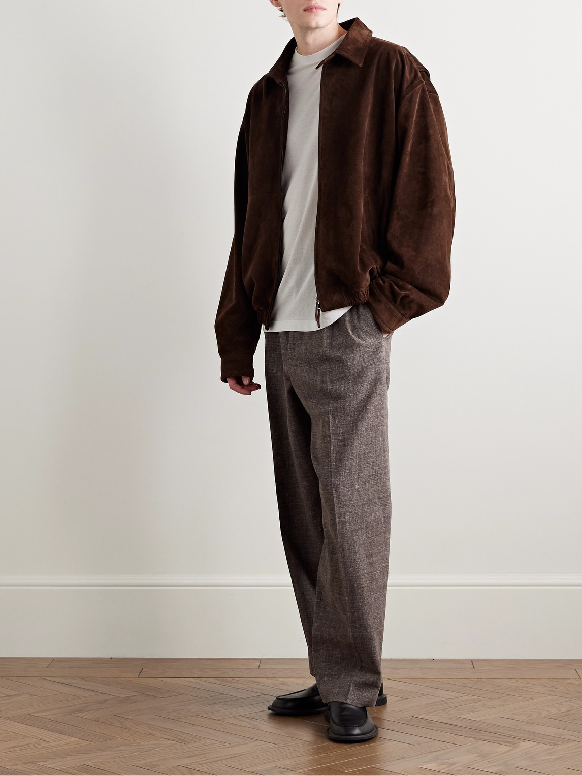 The Row Silas Tapered Pleated Silk, Linen And Virgin Wool-blend Trousers In Brown