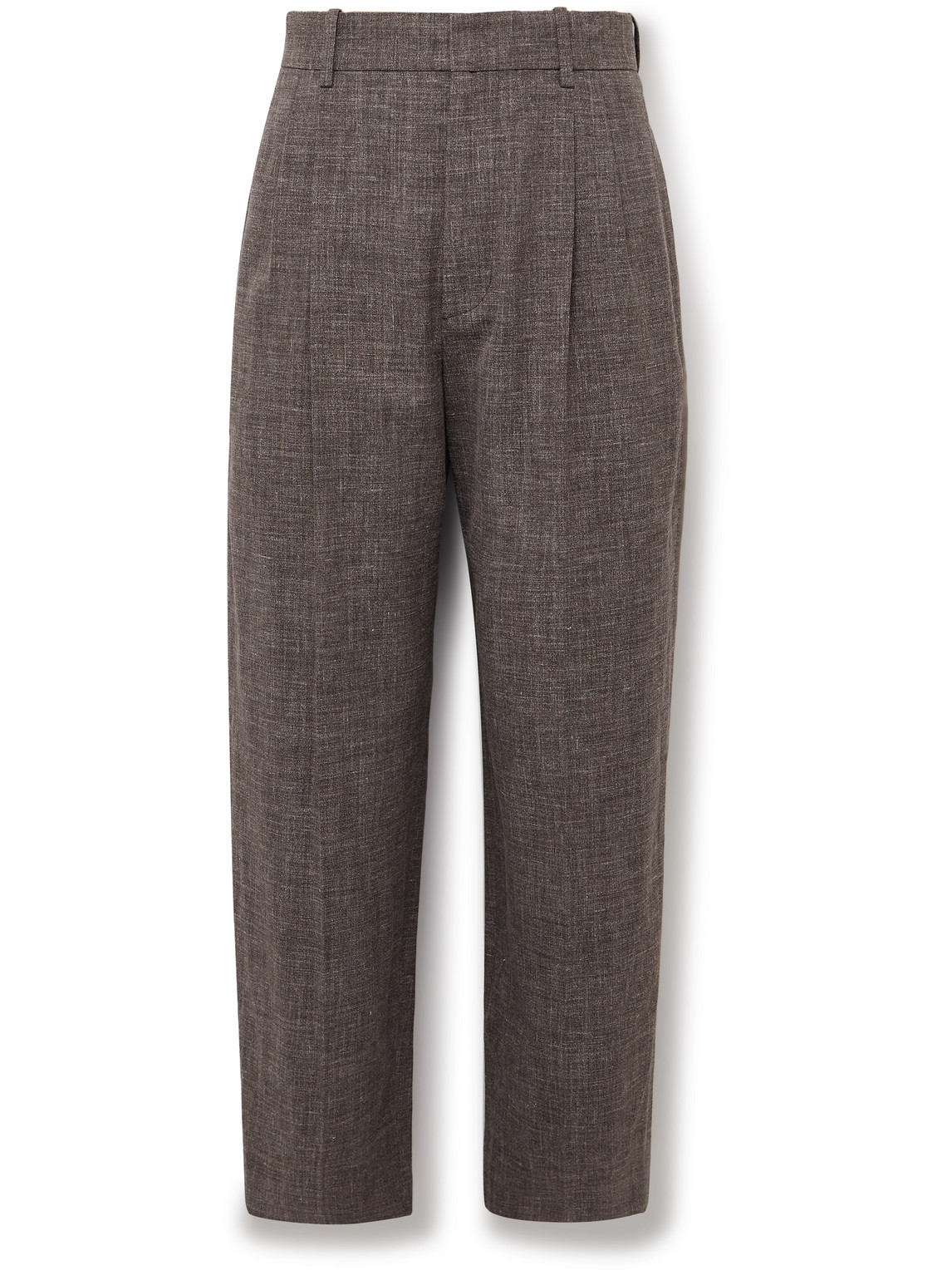 The Row Silas Tapered Pleated Silk, Linen And Virgin Wool-blend Trousers In Brown