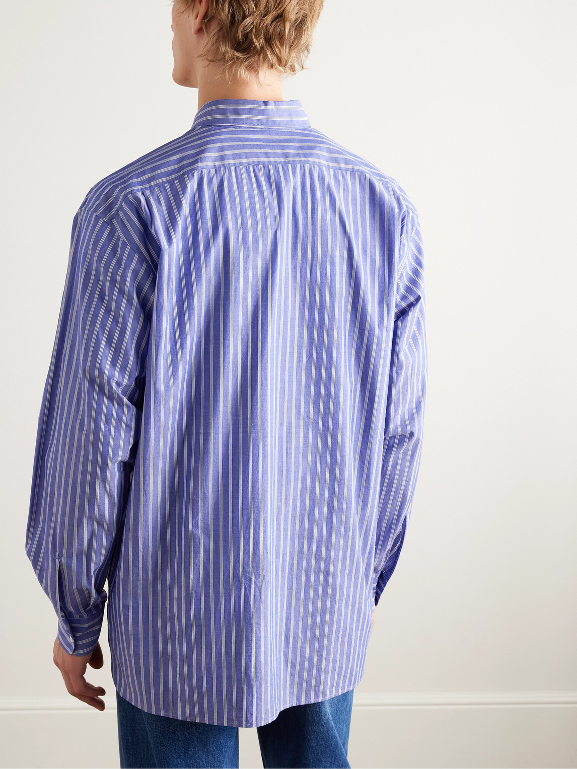 The Row Bresson Button-down Collar Striped Cotton-poplin Shirt In Blue