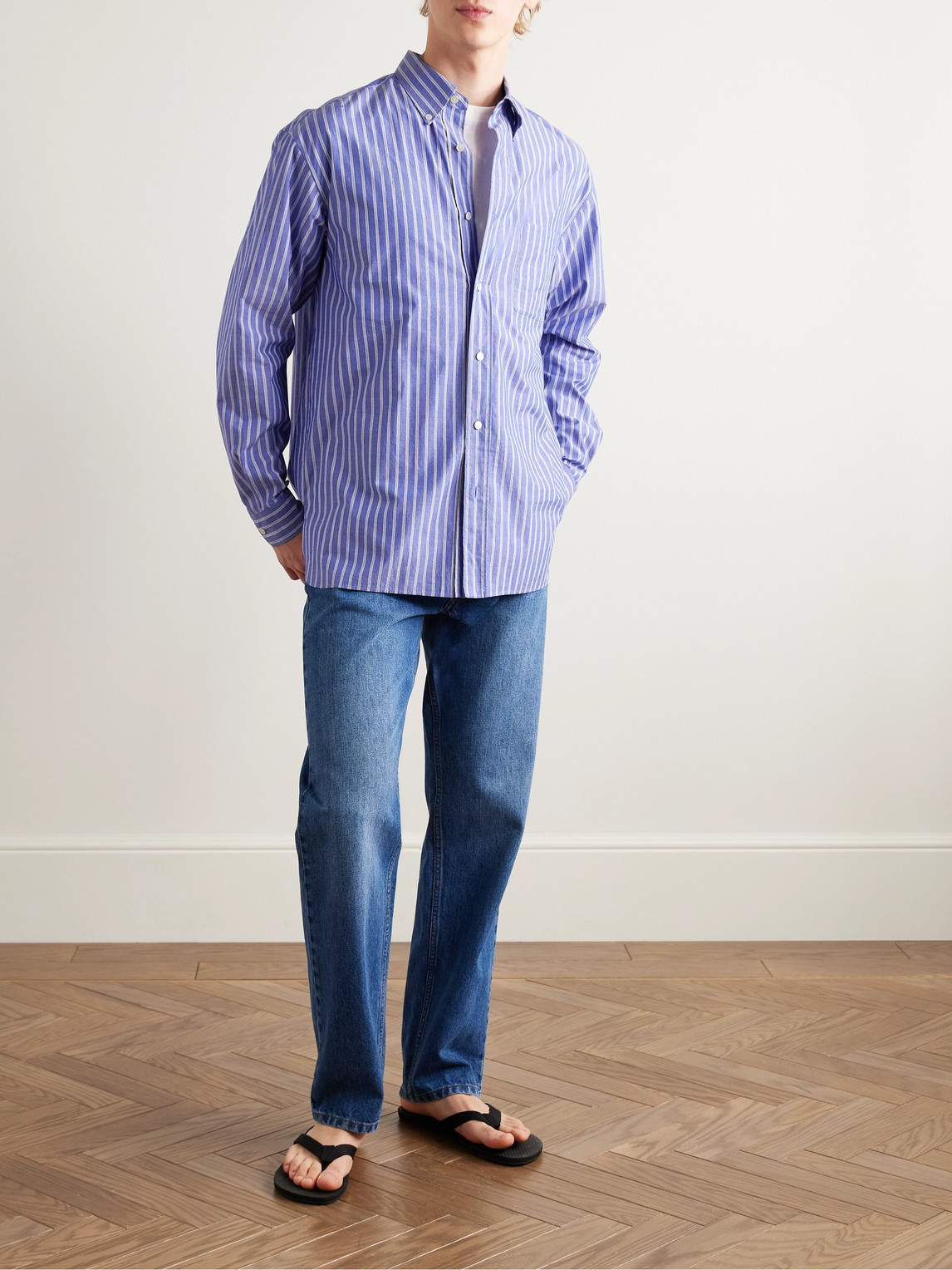The Row Bresson Button-down Collar Striped Cotton-poplin Shirt In Blue