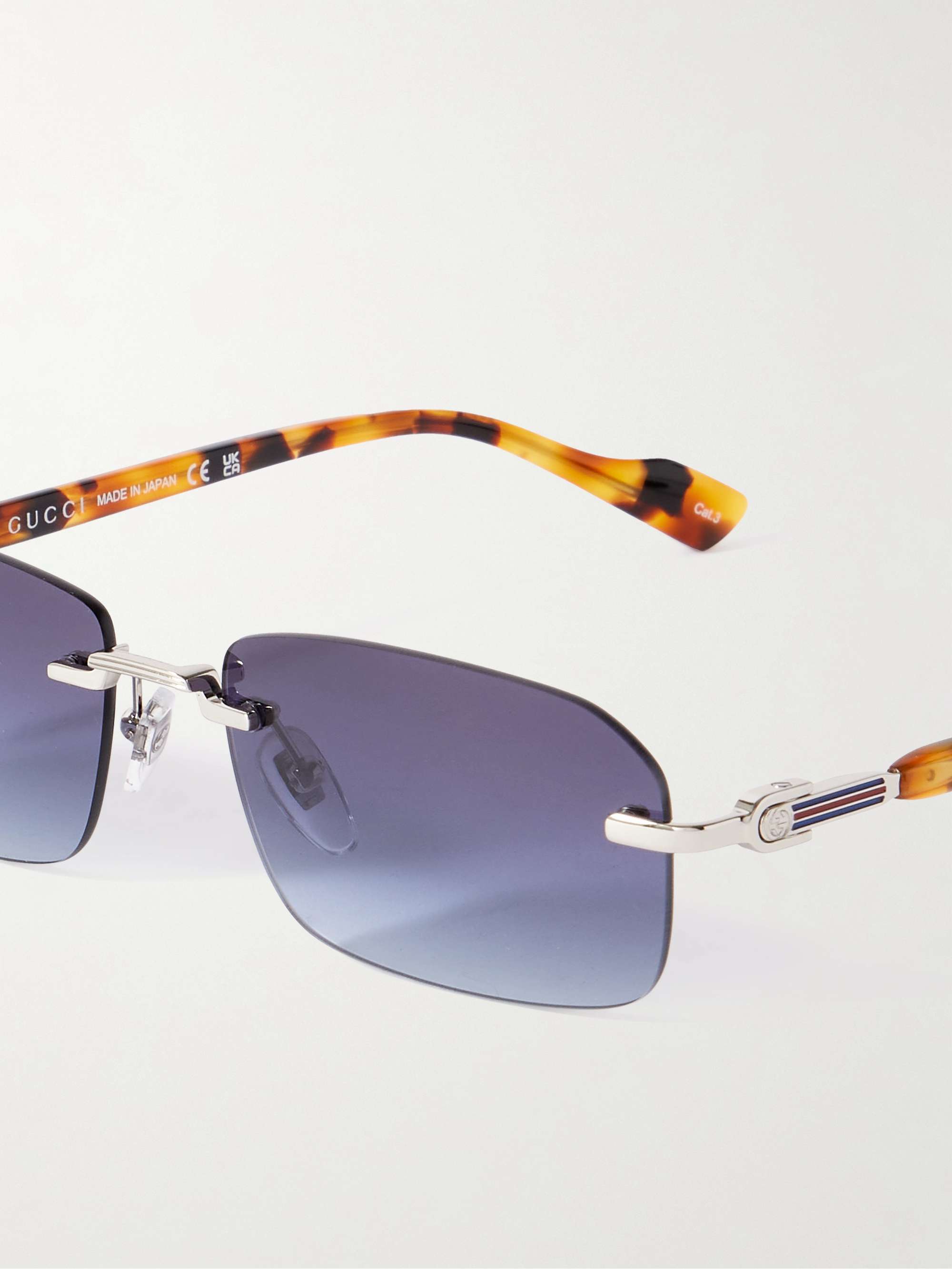 GUCCI EYEWEAR Rimless Rectangular-Frame Gold-Tone and Tortoiseshell Acetate Sunglasses