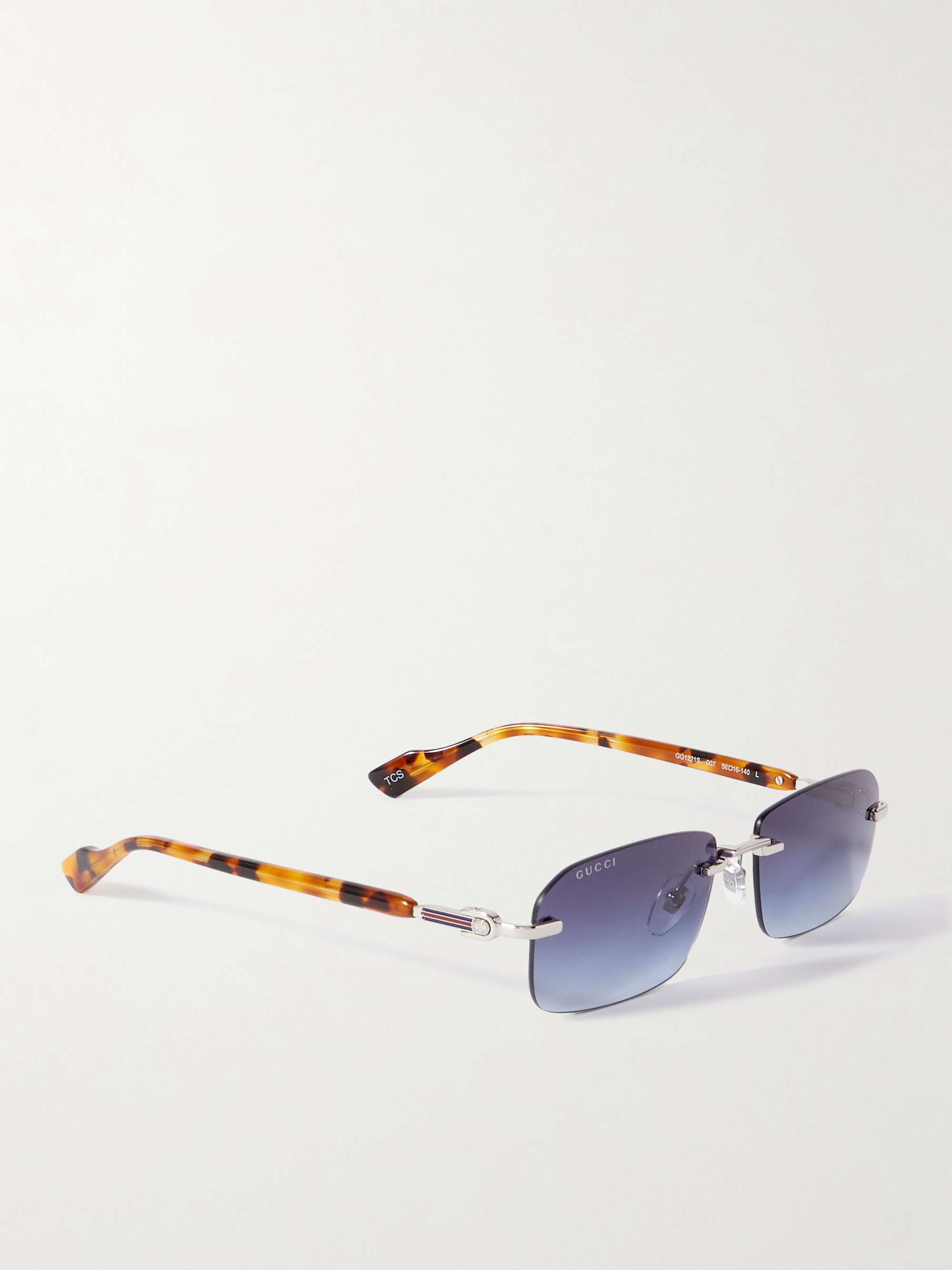 GUCCI EYEWEAR Rimless Rectangular-Frame Gold-Tone and Tortoiseshell Acetate Sunglasses