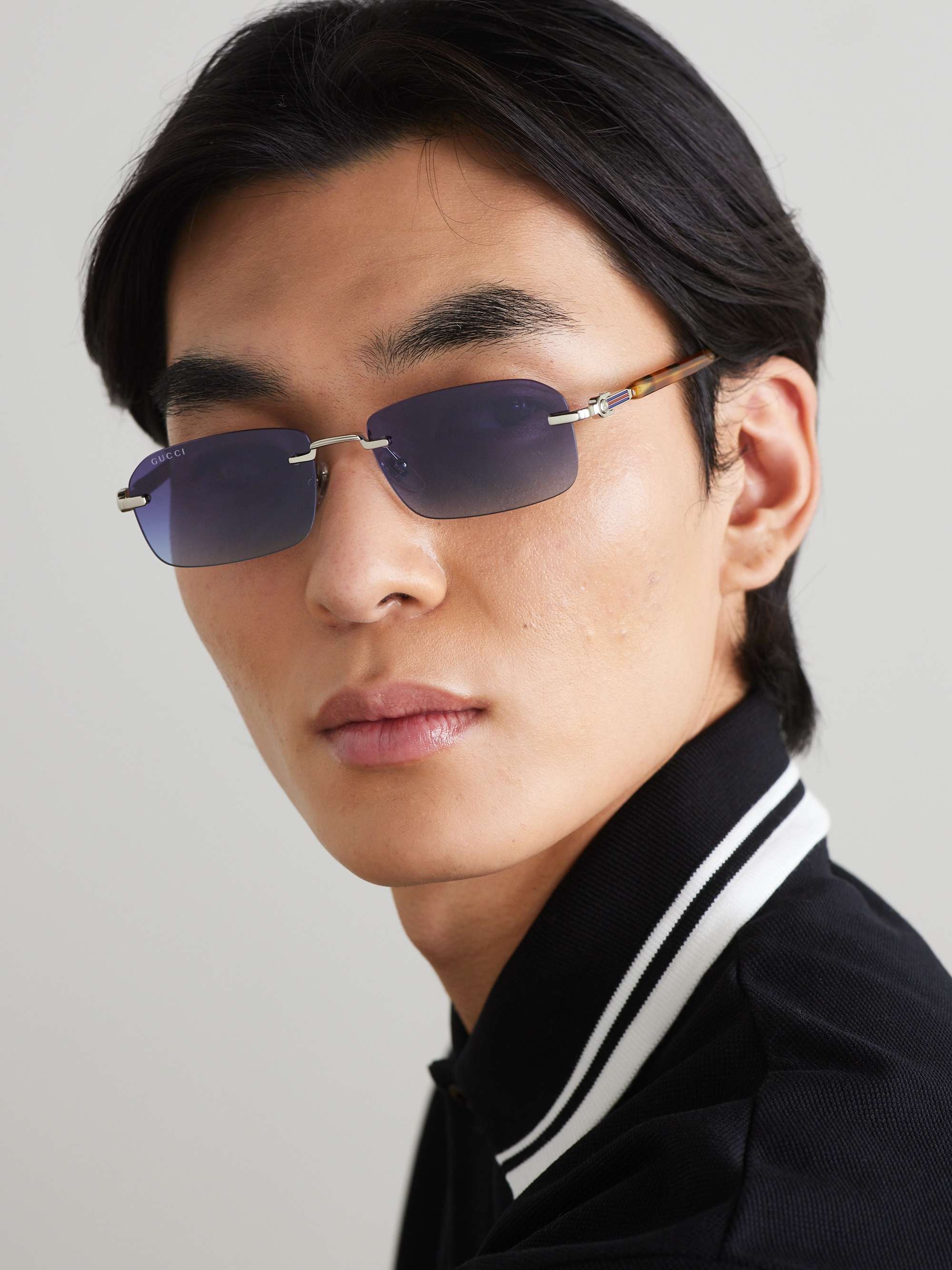 GUCCI EYEWEAR Rimless Rectangular-Frame Gold-Tone and Tortoiseshell Acetate Sunglasses