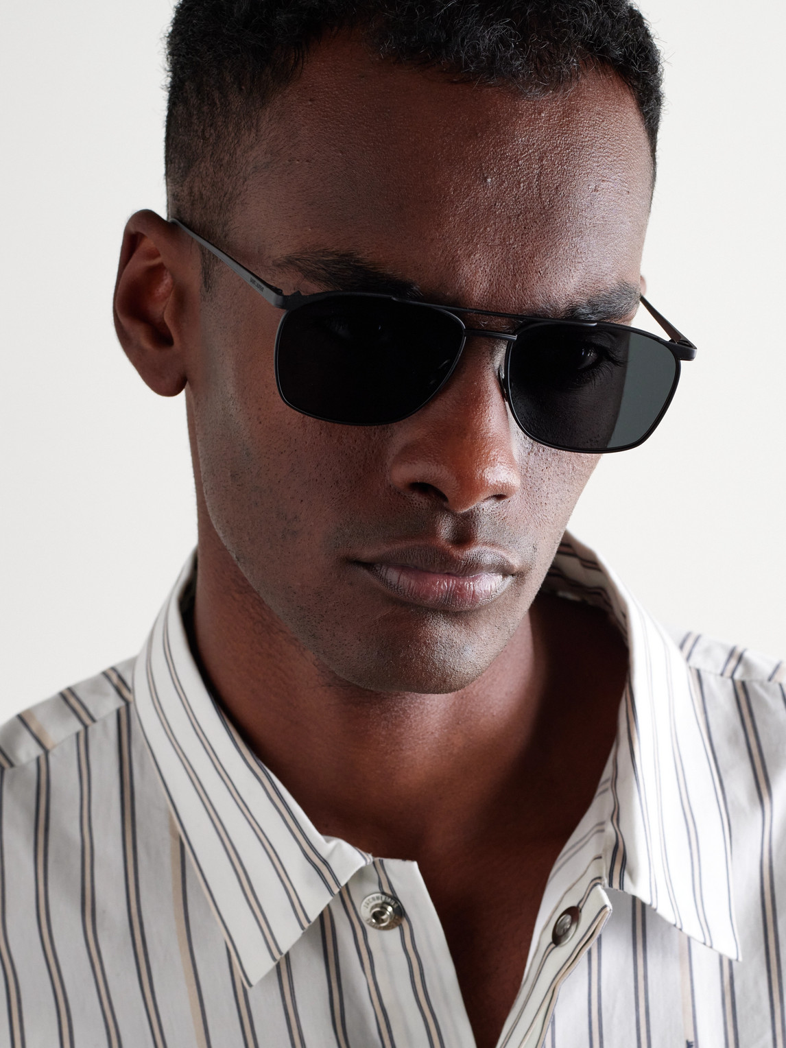 Saint Laurent Aviator-style Metal Sunglasses In Black