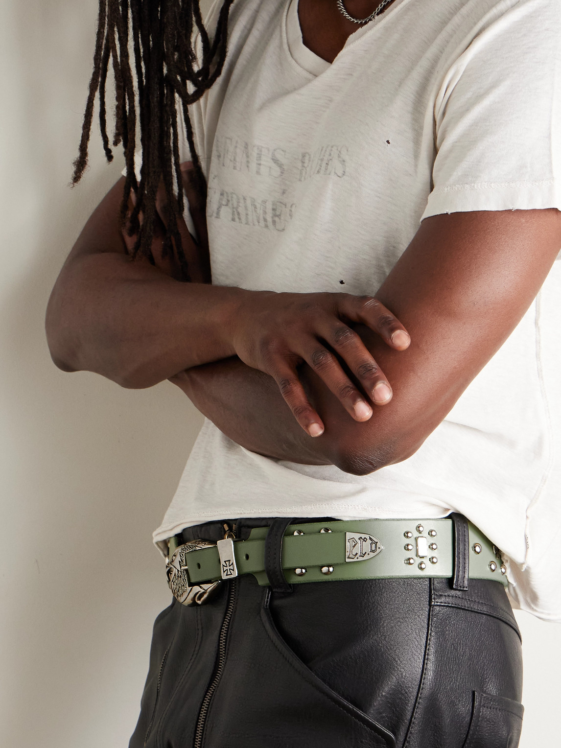 Enfants Riches Deprimes 4.5cm Eagle Petit Iron Cross Studded Leather Belt