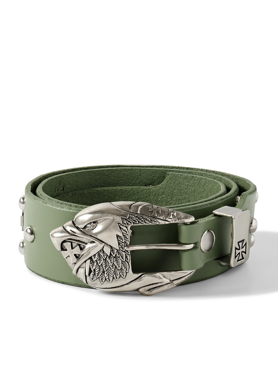 Enfants Riches Deprimes 4.5cm Eagle Petit Iron Cross Studded Leather Belt In Green