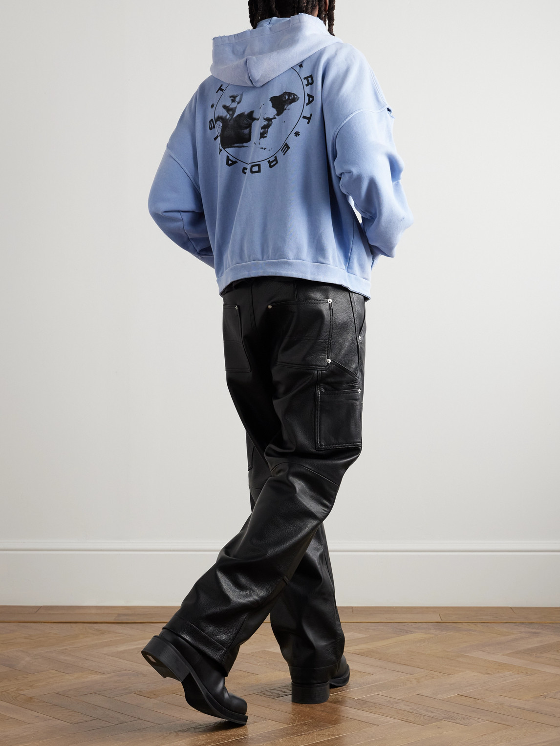 Enfants Riches Deprimes Printed Distressed Cotton-jersey Zip-up Hoodie In Blue