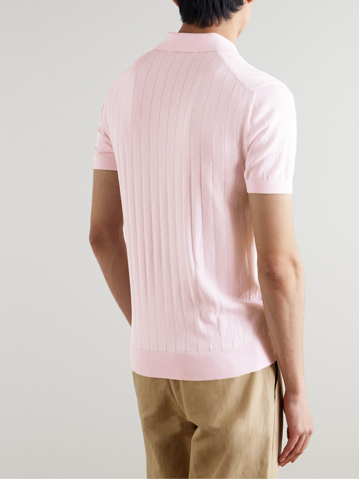 Orlebar Brown Burnham Slim-fit Ribbed Organic Cotton Polo Shirt In Pink