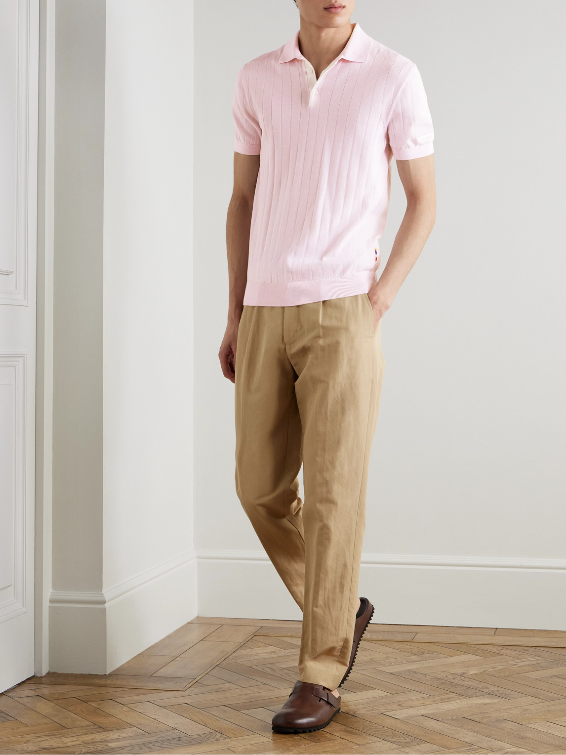 Orlebar Brown Burnham Slim-fit Ribbed Organic Cotton Polo Shirt In Pink