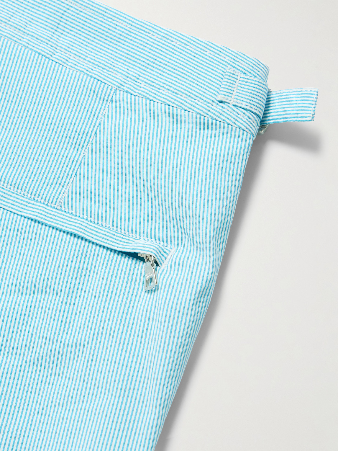 Orlebar Brown Bulldog Straight-leg Mid-length Striped Seersucker Swim Shorts In Blue