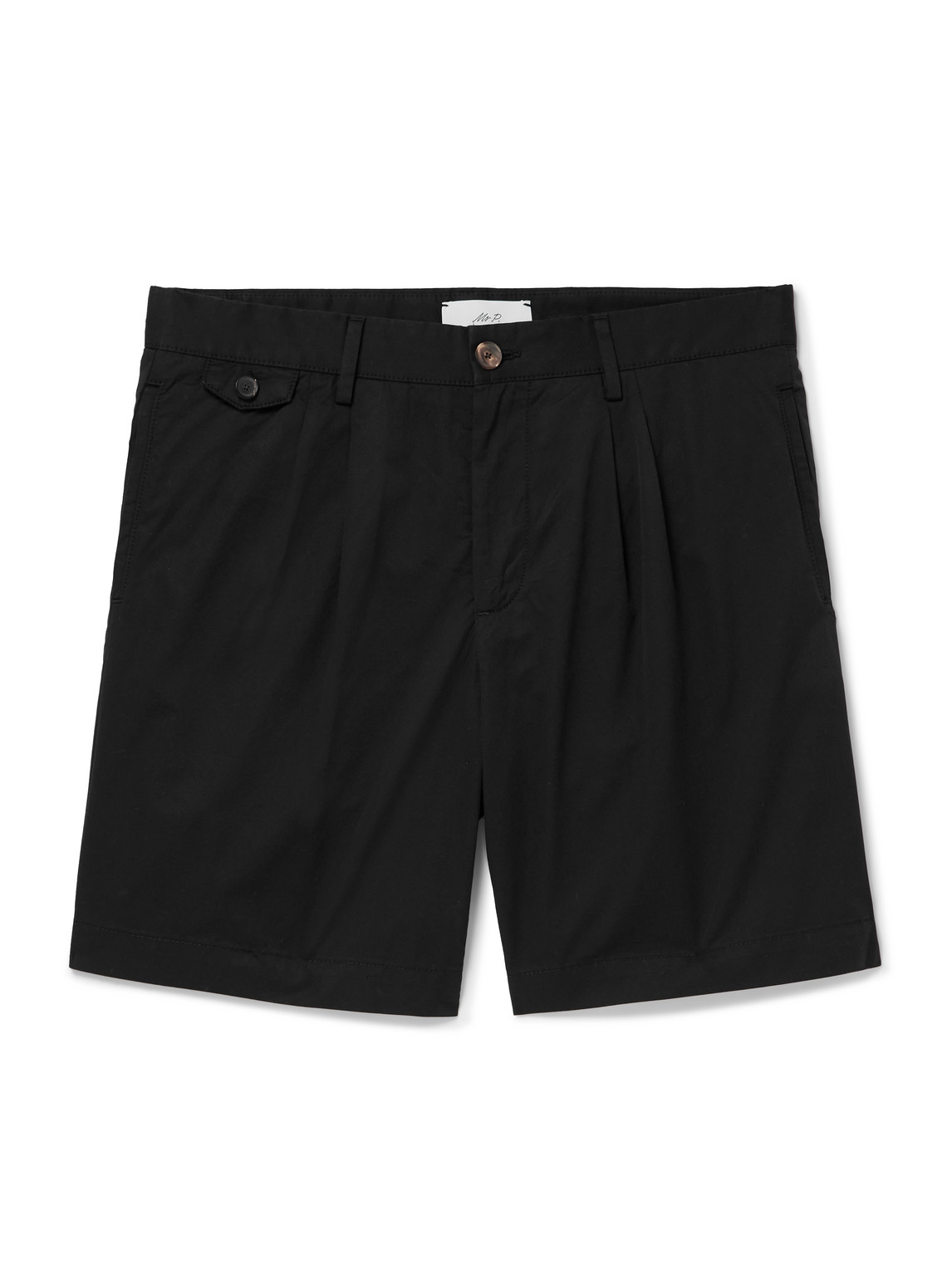 Straight-Leg Pleated Organic Cotton-Poplin Shorts