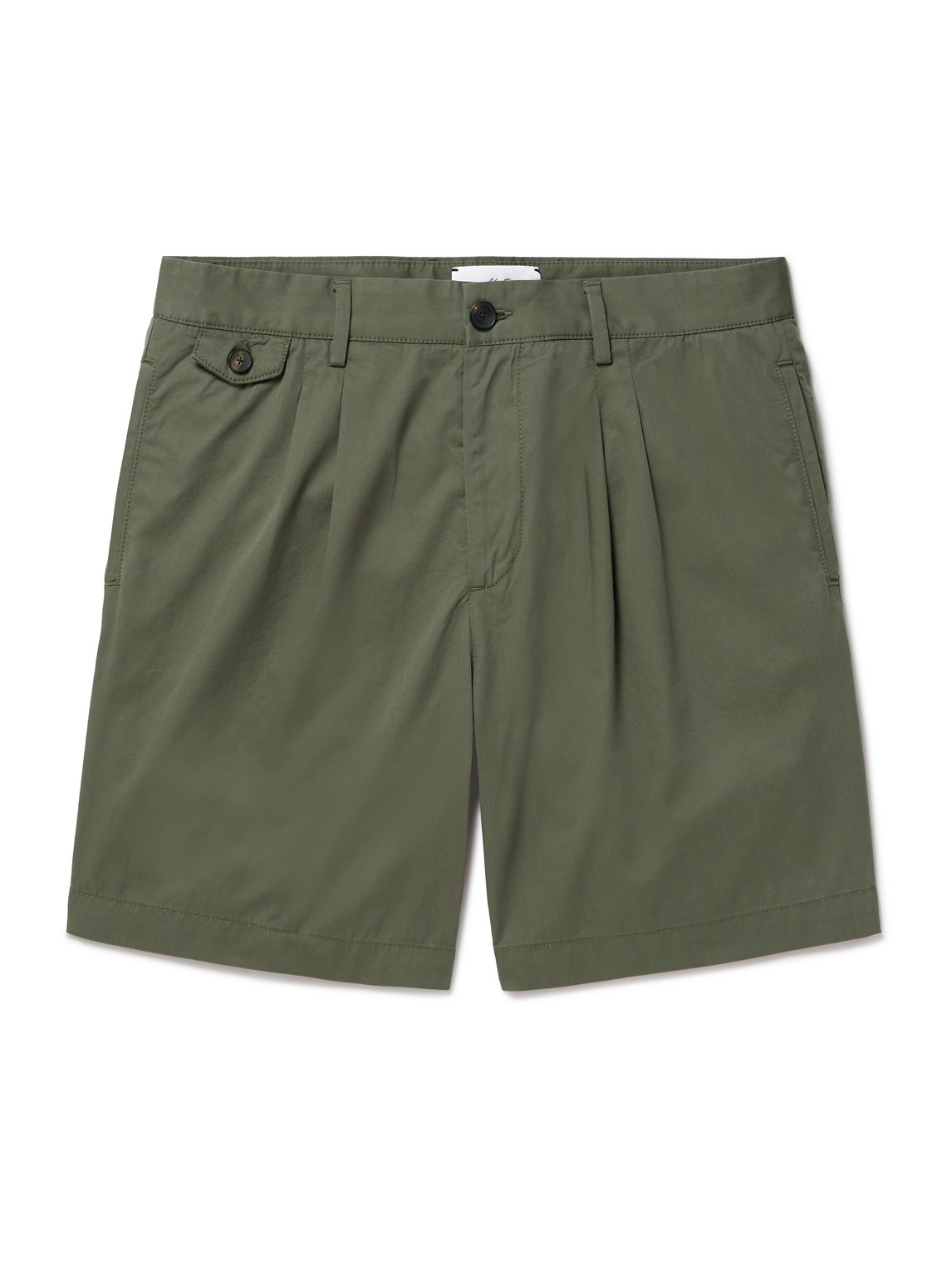 Straight-Leg Pleated Organic Cotton-Poplin Shorts