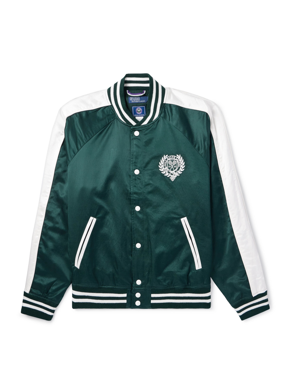 Polo Ralph Lauren Wimbledon Logo-embroidered Two-tone Cotton-blend Satin Bomber Jacket