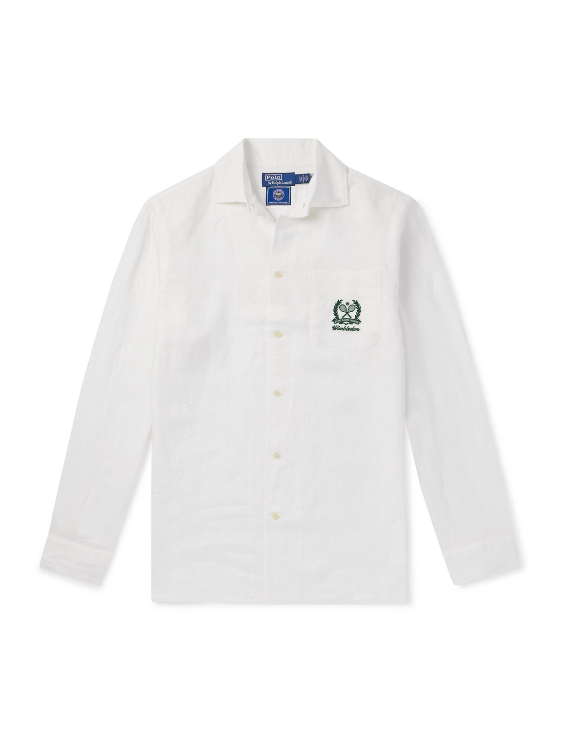 Polo Ralph Lauren Wimbledon Camp-collar Logo-embroidered Linen Shirt In White