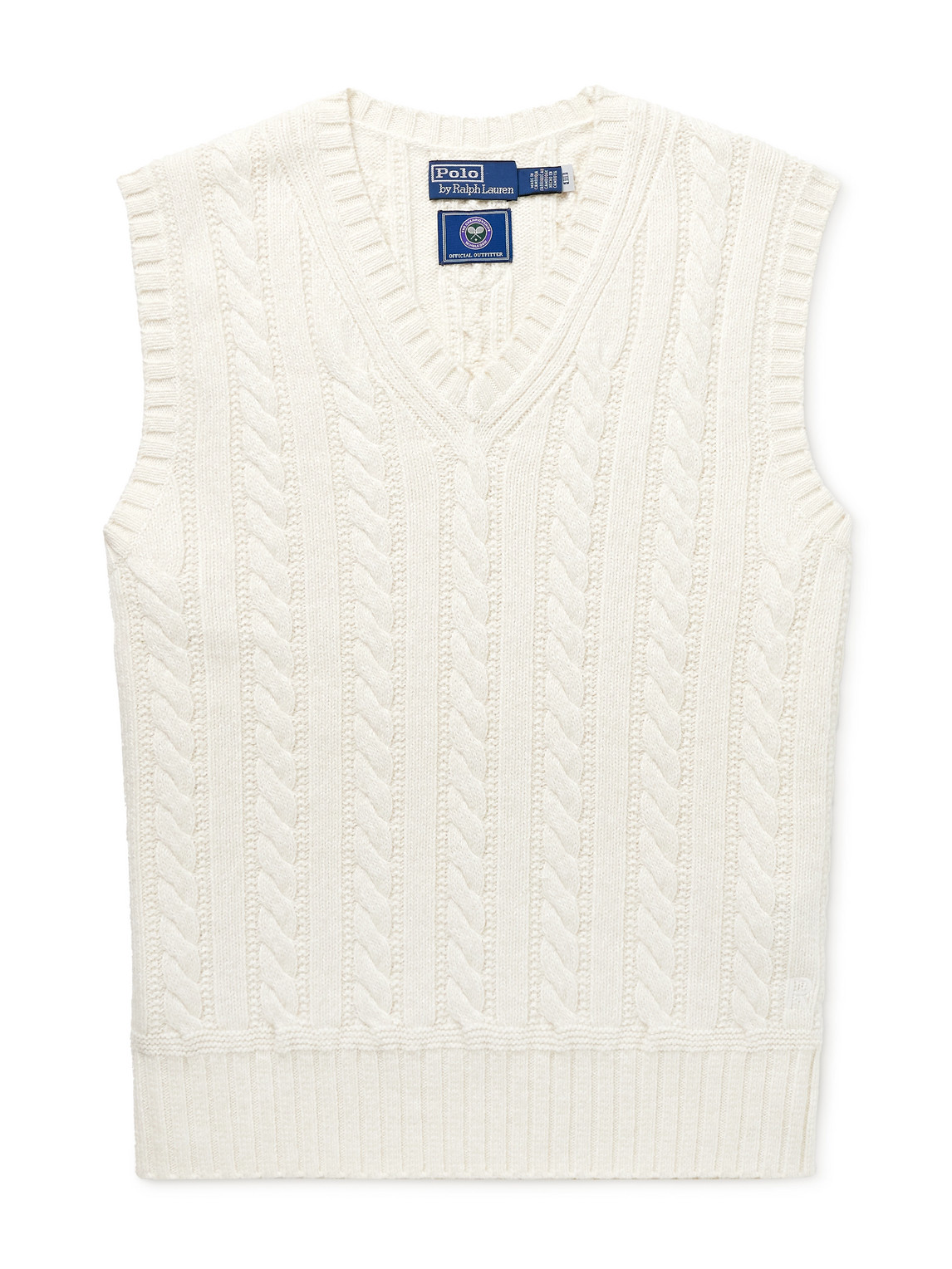Polo Ralph Lauren Wimbledon Cable-knit Cashmere, Cotton And Linen-blend Sweater Vest