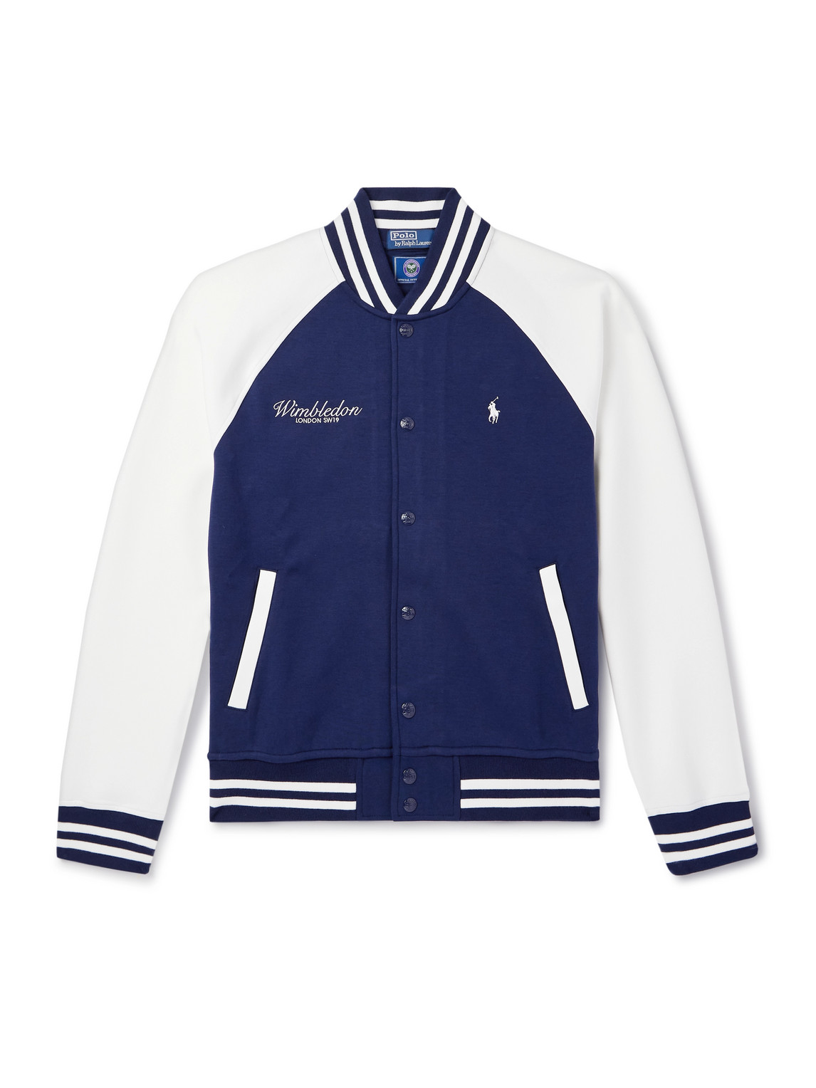 Polo Ralph Lauren Wimbledon Embroidered Striped Cotton-blend Jersey Varsity Jacket