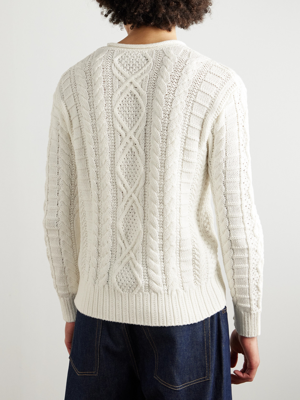 Polo Ralph Lauren Aran Knit Cotton Rollneck Sweater In Deckwash White